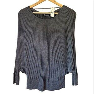7th Avenue Design Studio New York & Co Gray Shimmer Dolman Sleeves Blouse Top M